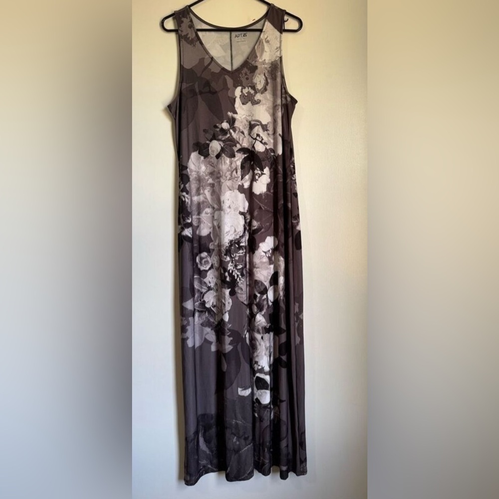 90's Vintage Apt 9 Womens Black Floral Long VNeck Maxi SlipDress sz L Whimsigoth